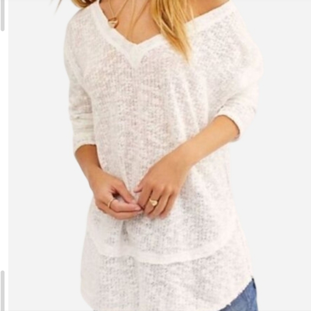 We The Free Ocean Air Hacci Thermal Pullover Boho Top Size Small Ivory
